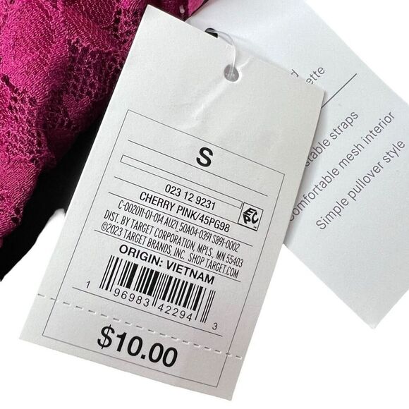 NEW Auden Cherry Pink Women's Lace Bralette Small - Picture 5 of 8